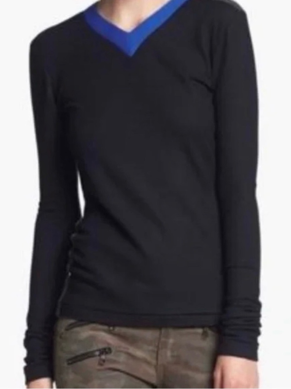 Rag & Bone Renelle Sweater M Navy Blue Merino Wool Cashmere Colorblock V Neck